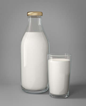 bottle of milk isolated on grey. 3d illustrationの写真素材