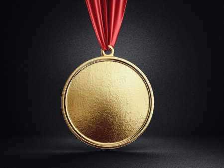 gold medal isolated on a black. 3d illustrationの写真素材