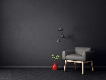 modern living room  with black  and lamp. scandinavian interior design furniture. 3d render illustrationの写真素材