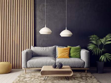 modern living room  with sofa  and lamp. scandinavian interior design furniture. 3d render...