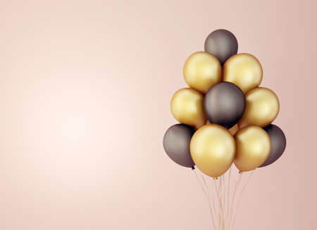 black and yellow balloon isolated on pink. 3d illustrationの写真素材
