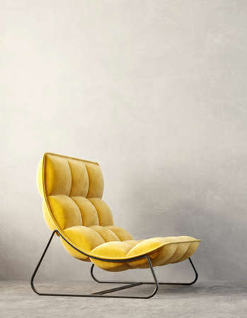 modern living room  with yellow armchair . scandinavian interior design furniture. 3d render illustrationの写真素材