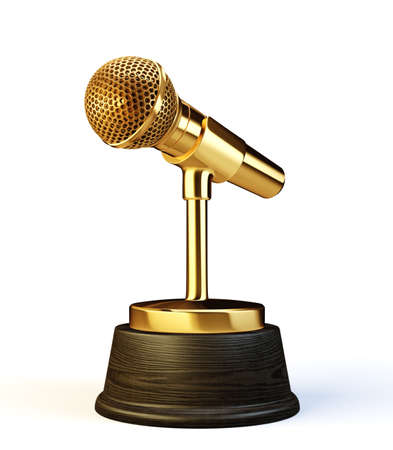 golden microphone award isolated on a white. 3d illustrationの写真素材