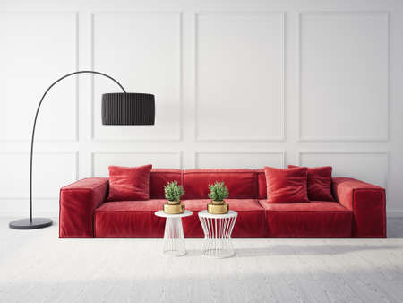 modern interior room with realistic furniture. 3d illustrationの写真素材