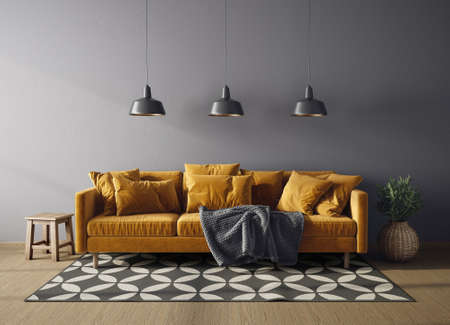 Modern design interior. Scandinavian furniture. 3d illustrationの写真素材