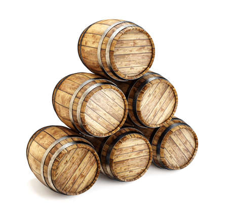 wooden barrel isolated on a white. 3d illustrationの写真素材