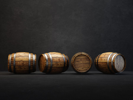wooden barrels  isolated on a black. 3d illustration