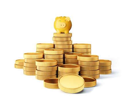 coin stacks isolated on a white. 3d illustrationの写真素材