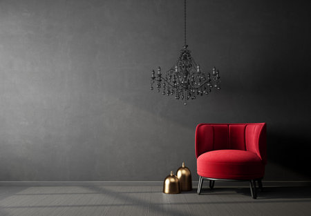 Modern design interior with red armchair. Scandinavian furniture. 3d illustrationの写真素材