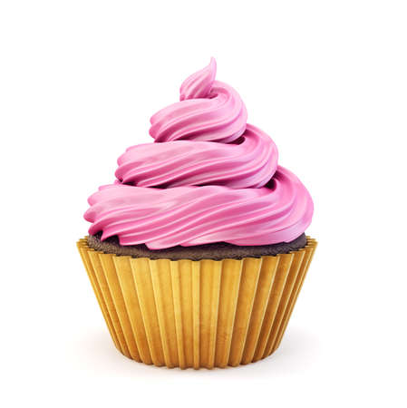 pink cupcake isolated on a white. 3d illustrationの写真素材
