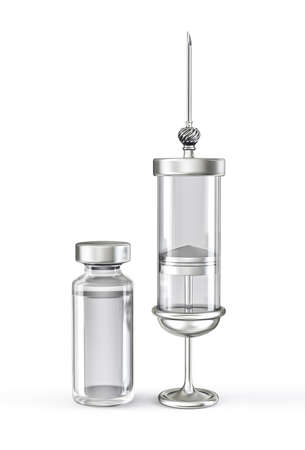 vial and syringe isolated on a white. 3d illustrationの写真素材