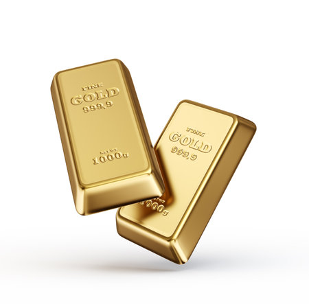 gold bar isolated on a white background. 3d illustrationの写真素材