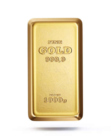 gold bar isolated on a white background. 3d illustrationの写真素材