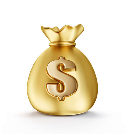 golden money bag isolated on a white. 3d illustrationの写真素材