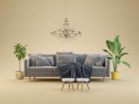 Modern design interior. Scandinavian furniture. 3d illustrationの写真素材