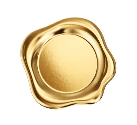 golden wax seal isolated on a white. 3d illustrationの写真素材