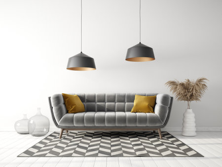 Modern design interior with sofa. Scandinavian furniture. 3d illustrationの写真素材