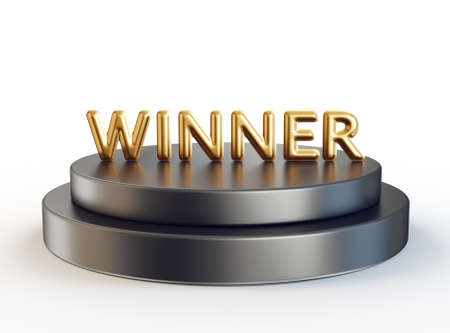 gold winner emblem on black pedestal. 3d illustrationの写真素材