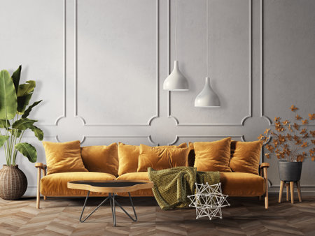 modern living room with sofa. 3d illustrationの写真素材
