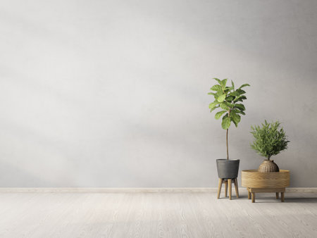 empty room with plants. 3d illustrationの写真素材