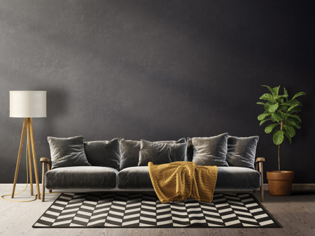 modern living room with sofa. 3d illustrationの写真素材