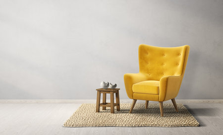 modern living room with yellow armchair. 3d illustrationの写真素材