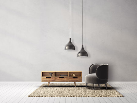 Modern living room with armchairの写真素材
