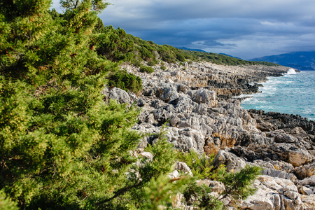 Kefalonia island with sunshine and clear skyの写真素材