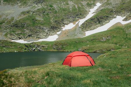 tent of the Lake capra, in the fagaras mountains, Romania, outdoorsの写真素材