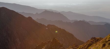 Sunset, mountain landscape in the Carpathian Mountains, Fagaras, Romania, outdoorsの写真素材