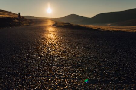 Along the road. Sunset, bucegi park, Romanianの写真素材