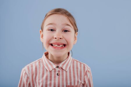 little girl without teeth,の写真素材