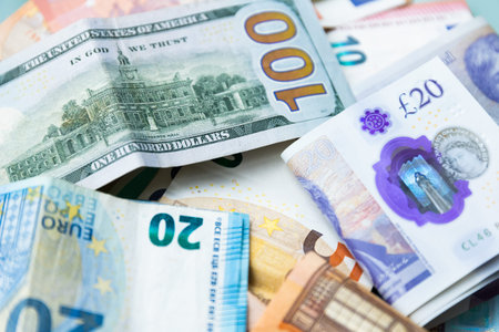 close up of a dollars and euro. Background from different banknotes, International Finance,...