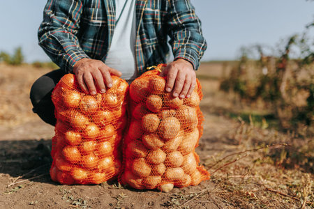 close up Surrounded by a Colorful Vegetable Harvest, Demonstrating Years of Knowledge. Nurturing the...