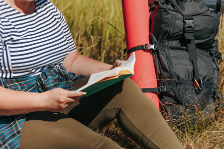 close up Between the Lines Plus Size Hiker Relaxation Break in Nature Library