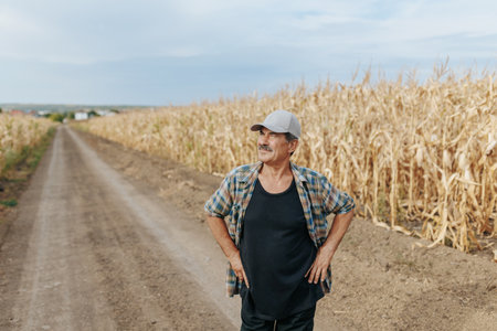 Old Man Farmer with Mustache in Farming Environmentの写真素材