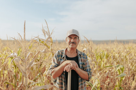 Portrait of a Senior Man with Mustache in Fieldの写真素材
