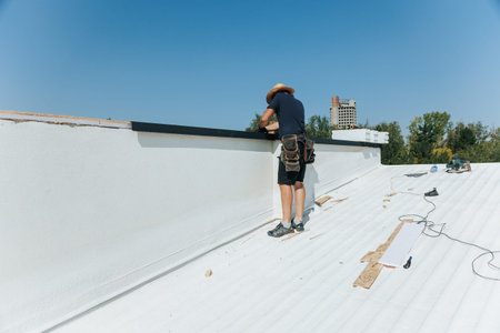 Skilled Craftsman at a Construction Siteの写真素材