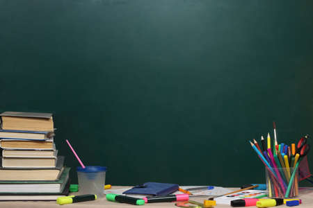 Background on the school theme on green boardの写真素材
