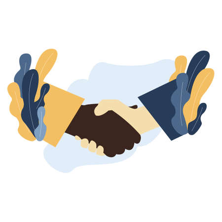 White and black American people shaking hands. Handshake, friendship or success agreement. Stop racism.のイラスト素材