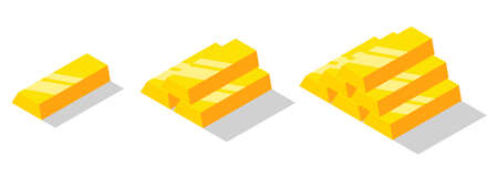 Isometric golden bars set. Gold bricks or ingot isolated on white backgroundのイラスト素材