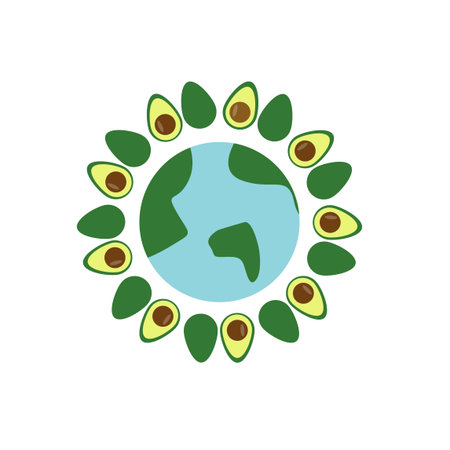 Avocado earth isolated illustration. Avocado around earth symbol