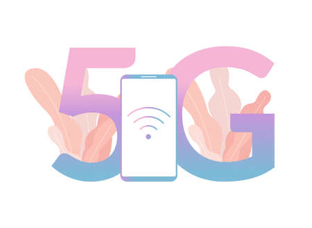 Phone with 5g wireless network technology isolated. Smartphone and 5G symbol vector illustration.のイラスト素材