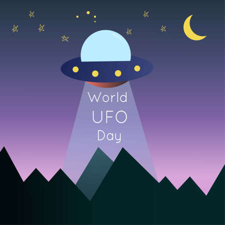 July 2 UFO day. The aliens flew to Earth to steal people for experiments. World UFO day vector illustrationのイラスト素材