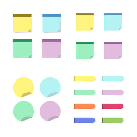 Sticky notes set. Circle square and strips stickers in flat style isolated on white backgroundのイラスト素材