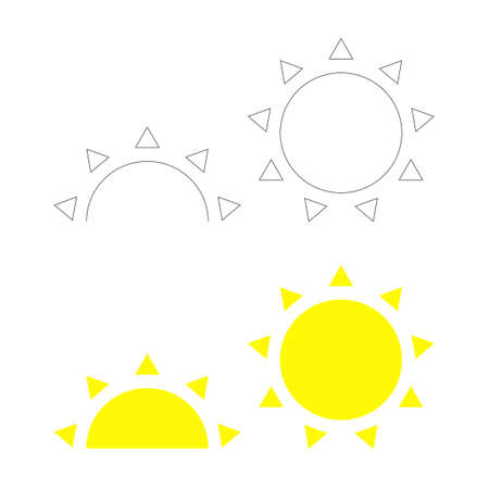 Outline full and halved sun icon. Sunset sunrise. Sunshine vector symbolのイラスト素材