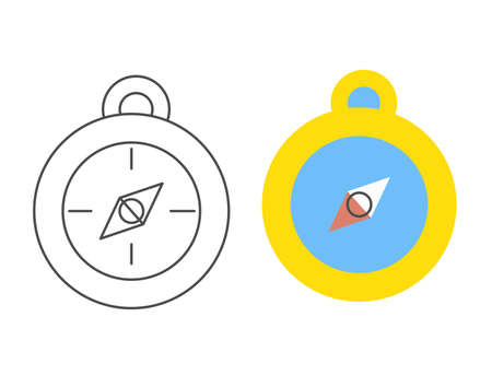 Compass icon. Outline and colored compass. Isolated on white backgroundのイラスト素材