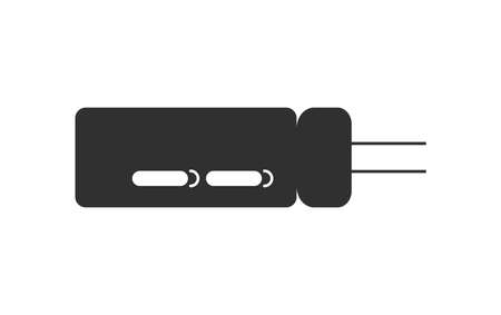 Electrical capasitor symbol isolated vector on black background. Thru-hole electrolytic capasitor iconのイラスト素材