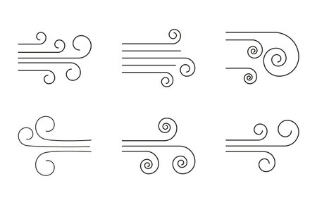 Wind icons set. Wave swirl weather vector simple icon collection isolated on white backgroundのイラスト素材