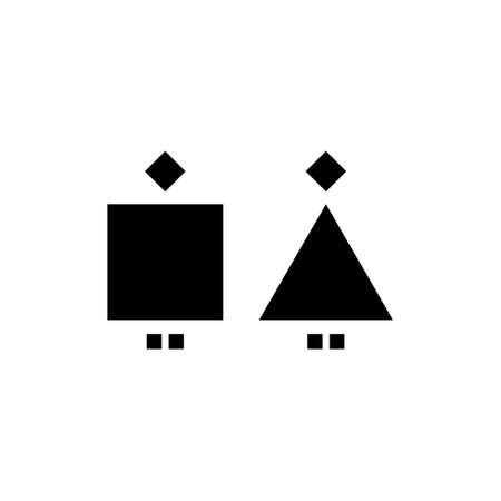 Man and woman geometric abstract icon. Male and female sign for restroom. Girl and boy WC pictogram for bathroom. Vector toilet symbol isolatedのイラスト素材